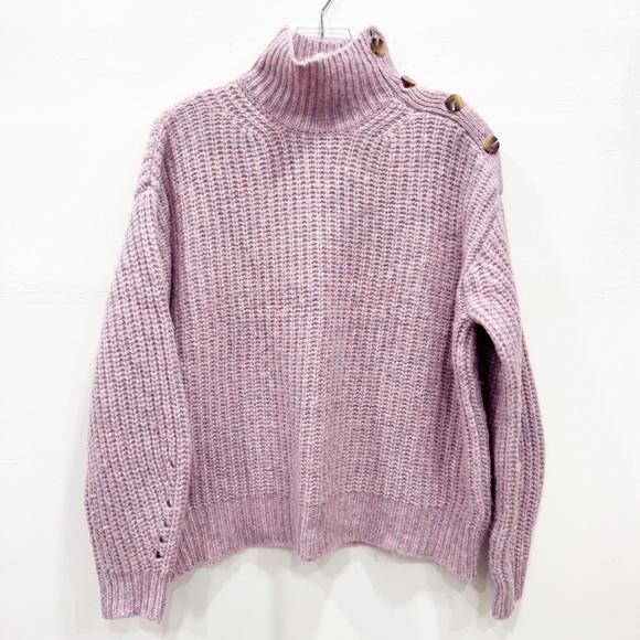 J. Crew Alpaca Blend Turtleneck Sweater Shoulder Buttons Large Pink Knit - Picture 1 of 8